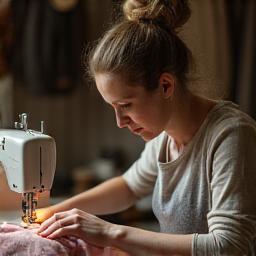 Emma Brown at sewing machine